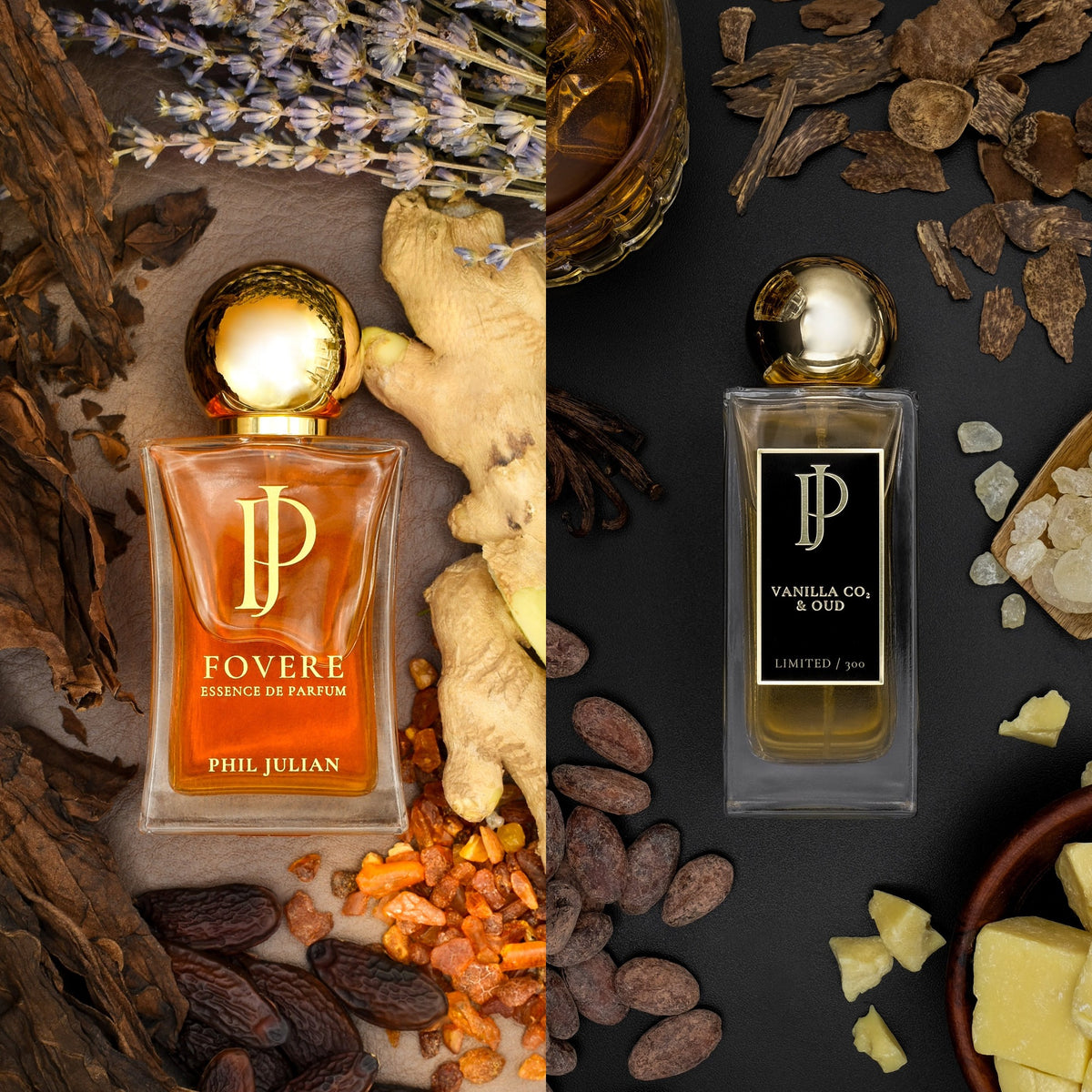 Fovere und Vanilla CO₂ & Oud von Phil Julian nebeneinander – limitiertes Set